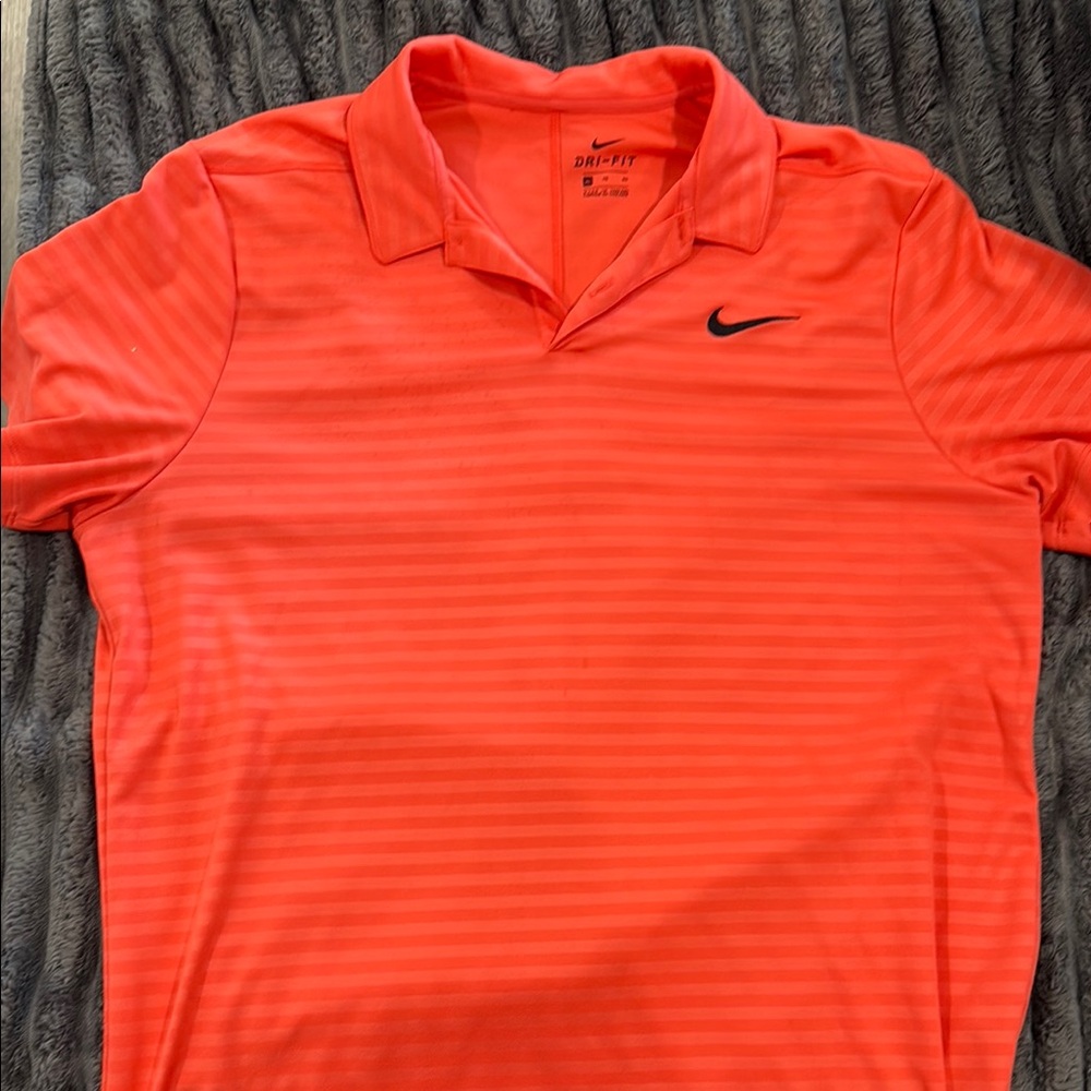 Nike Orange Performance Polo Shirt with Tonal Stripes